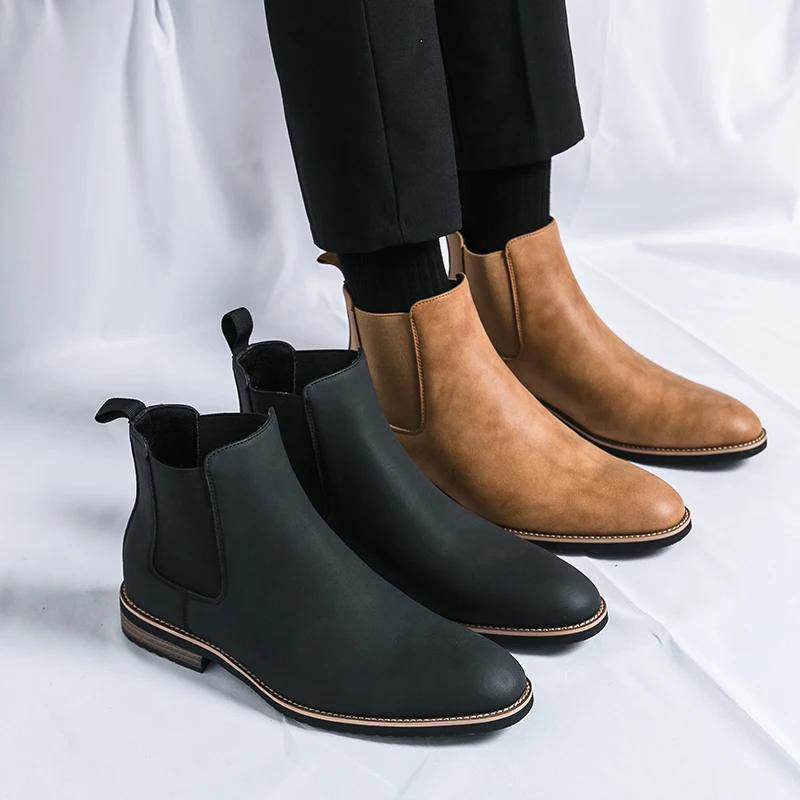 Men Fashion Chelsea Boots Black Brown One Step Business Fashion Brand Ankle Boots Waterproof and Non slip 38-46 Men Boots