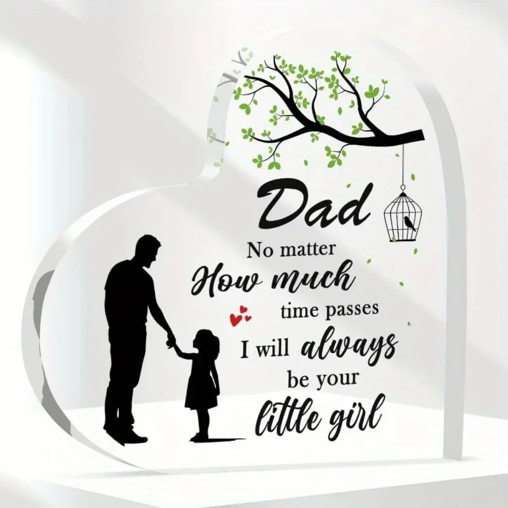Acrylic Heart Plaque Dad Gift Engraved Crystal Fathers Day Present