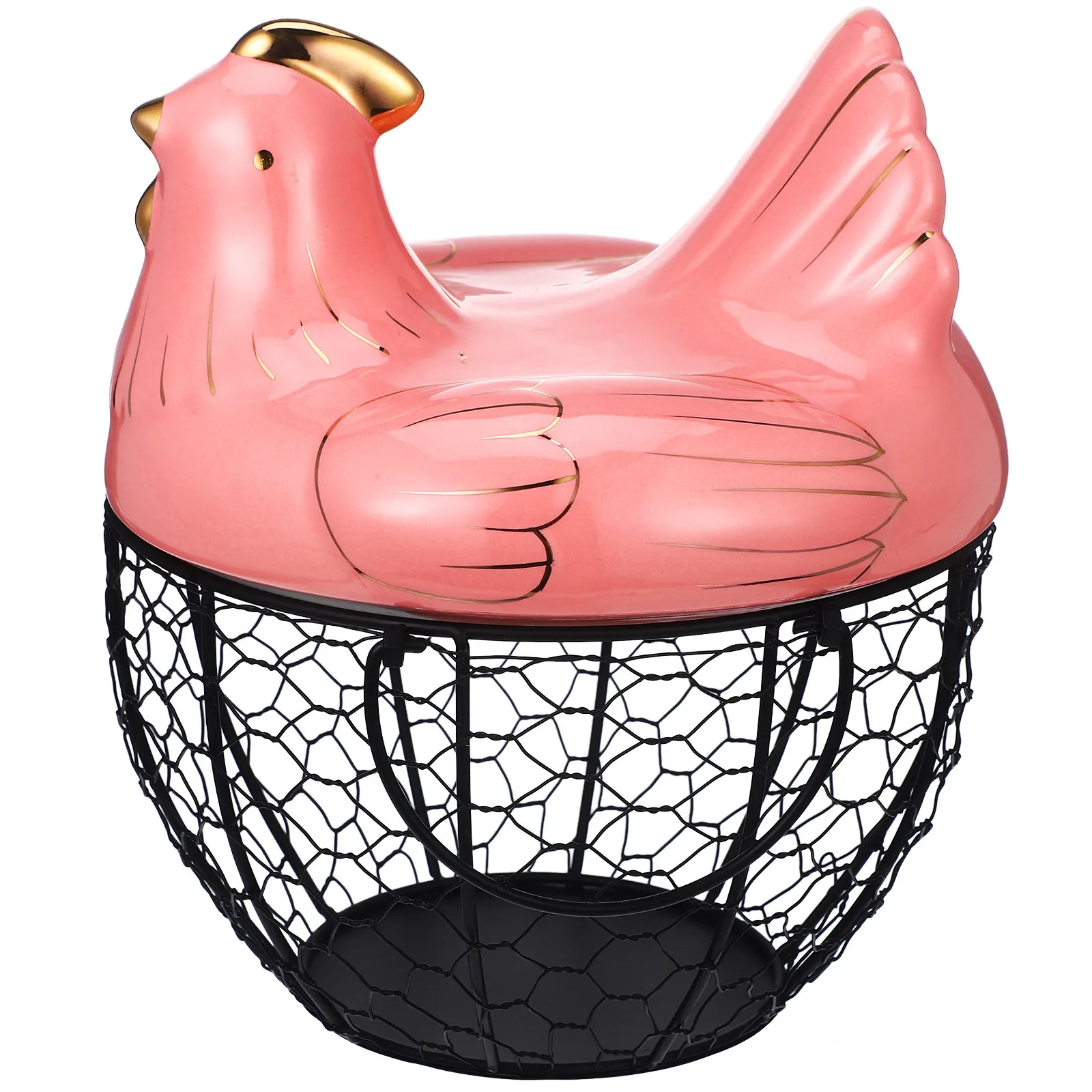 

1 шт. Декоративная корзина для хранения в форме курицы, креативный держатель для яиц, контейнер для фруктов, кухонный органайзер, декоративный лоток для яиц, розовый