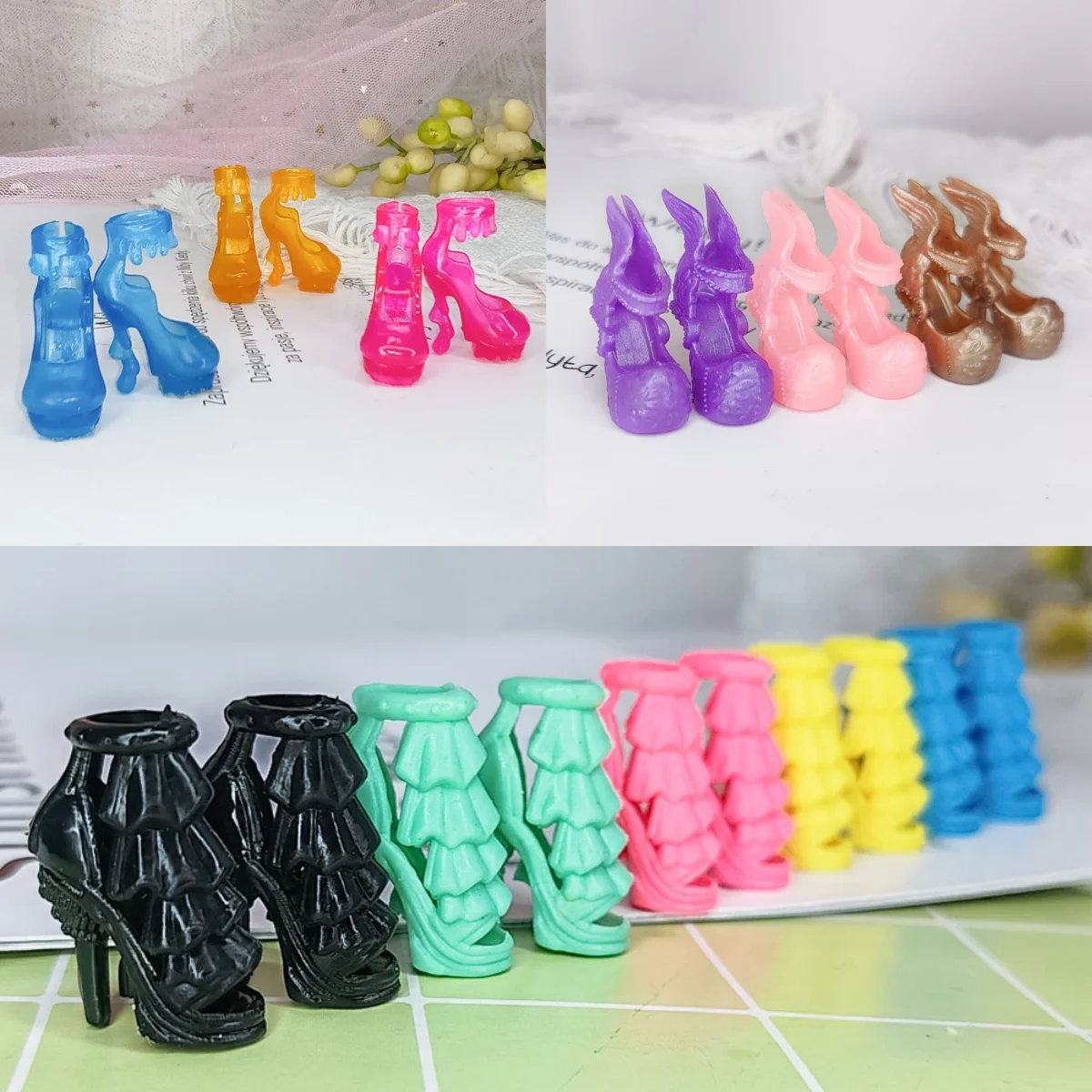 

1/6 Doll Shoes Parts Sweet High Heels/Angel Wing High Heels/Ice Crystal High Heels For FR Babi Xianxian Supermodel Doll 5 Pairs