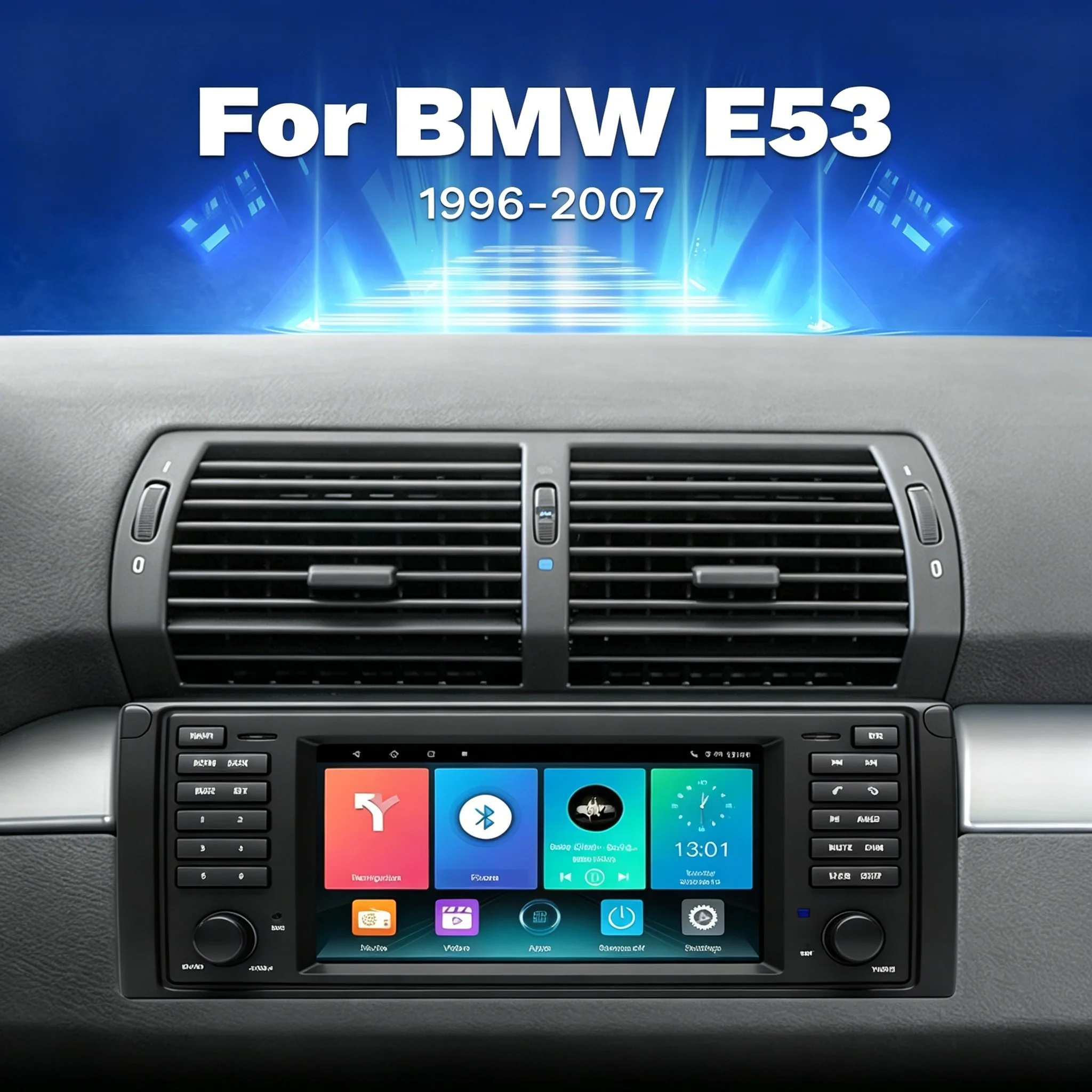 Autoradio sans fil CarPlay Android Auto pour BMW Série 5 E39 X5 E53 M5 1996-2003 Android 14 GPS Navigation 4G WIFI