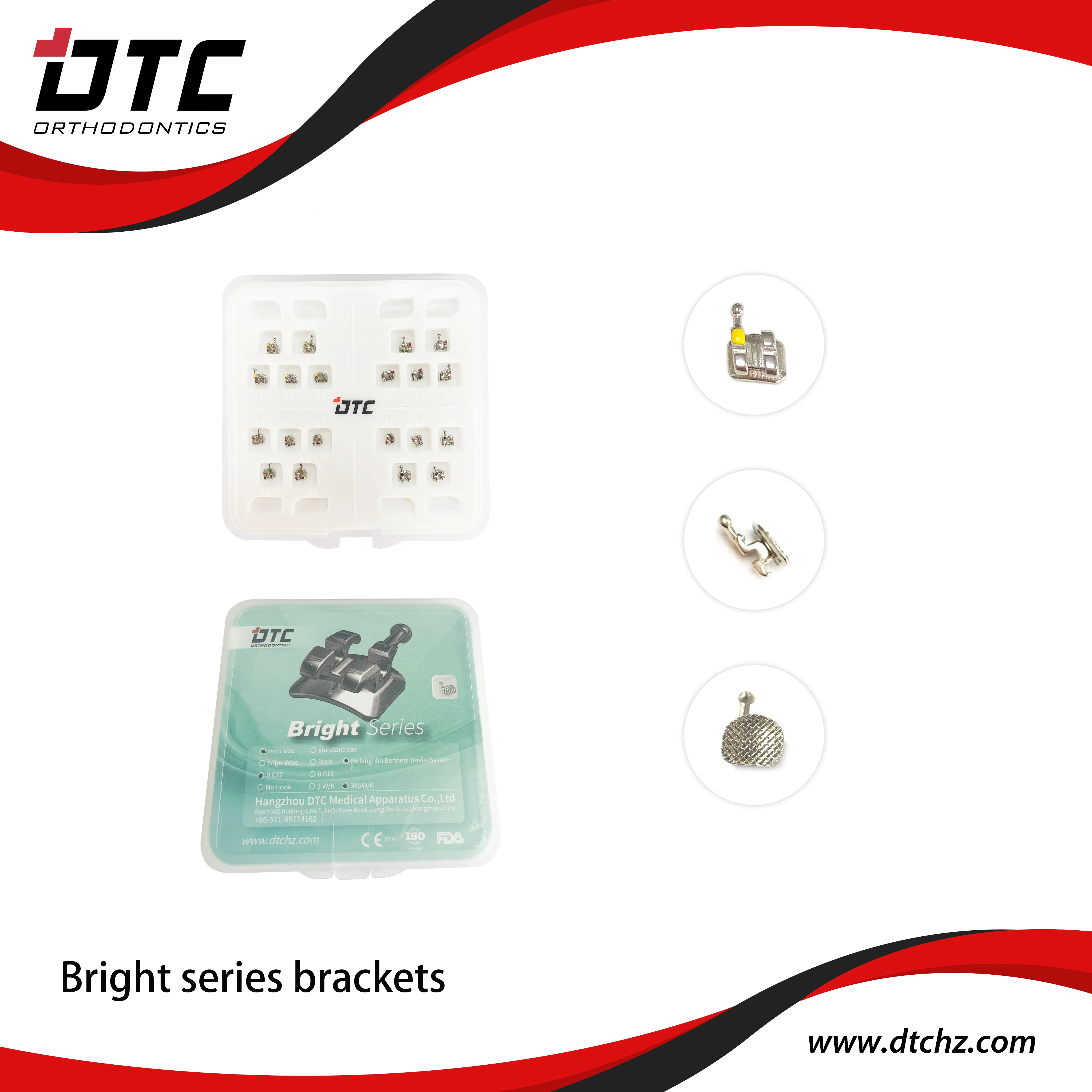 Bright Metal Self-Ligating Orthodontic Brackets With Buccal Tube Dental Braces MBT Roth 0.022