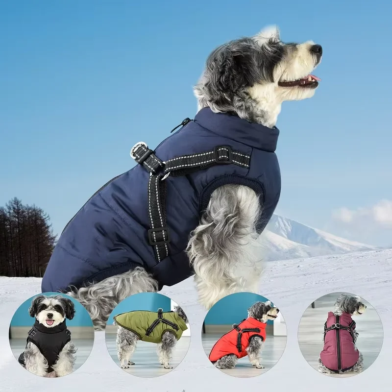 Vêtements d'hiver pour chiens de petite et grande taille, veste chaude pour grands chiens, manteau imperméable avec harnais, Costume de chiot Chihuahua bouledogue
