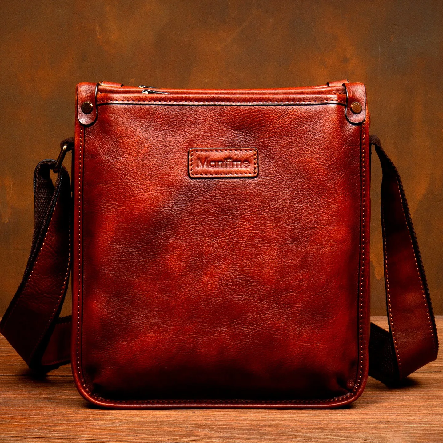 Men's genuine leather shoulder bag casual backpack top-grain vegetable-tanned leather crossbody bag vintage sling bag