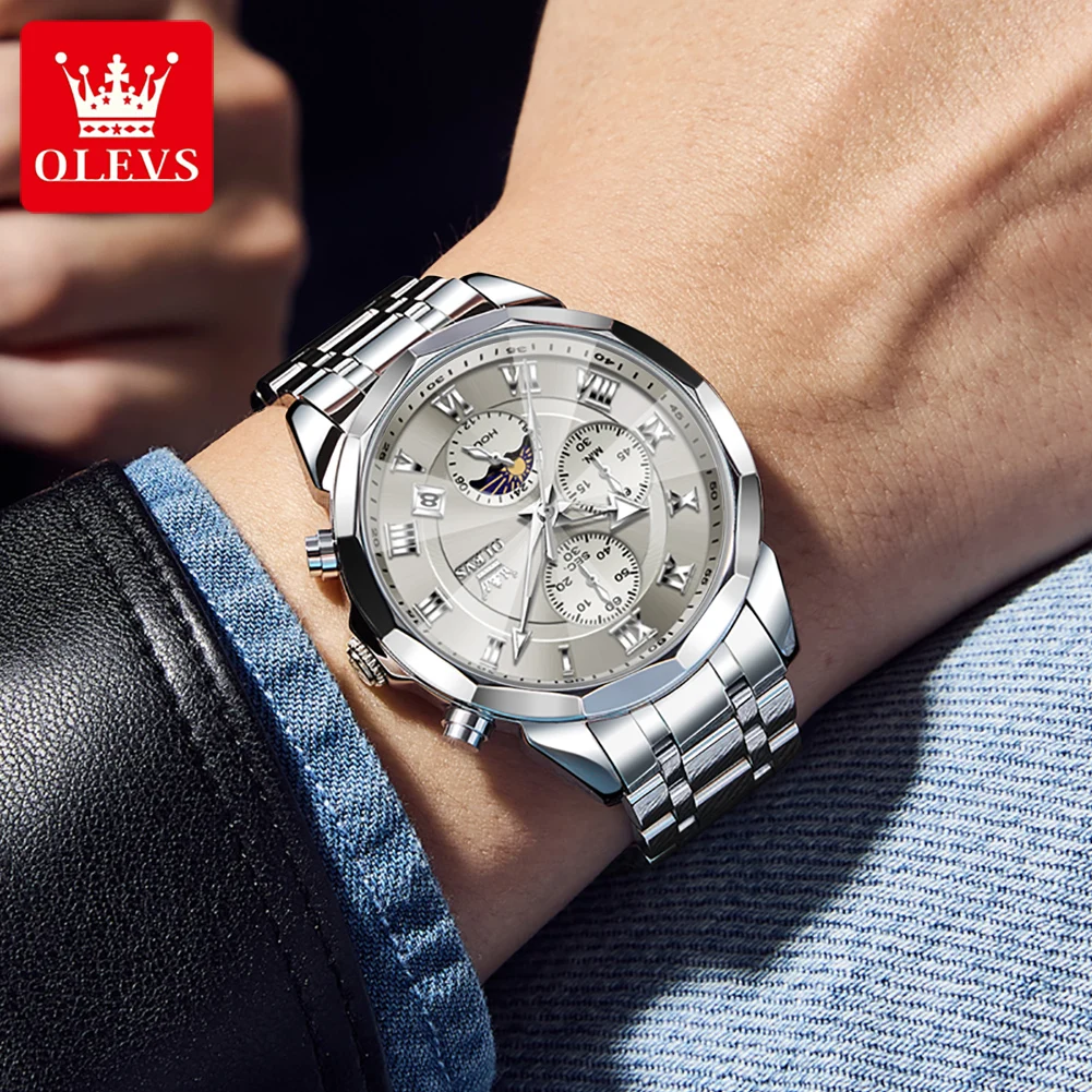 OLEVS Men Watch Business Dress Diamond Luxury Watch Luminous Easy to Read Date Waterproof Stainless Steel Analog Quartz Watch