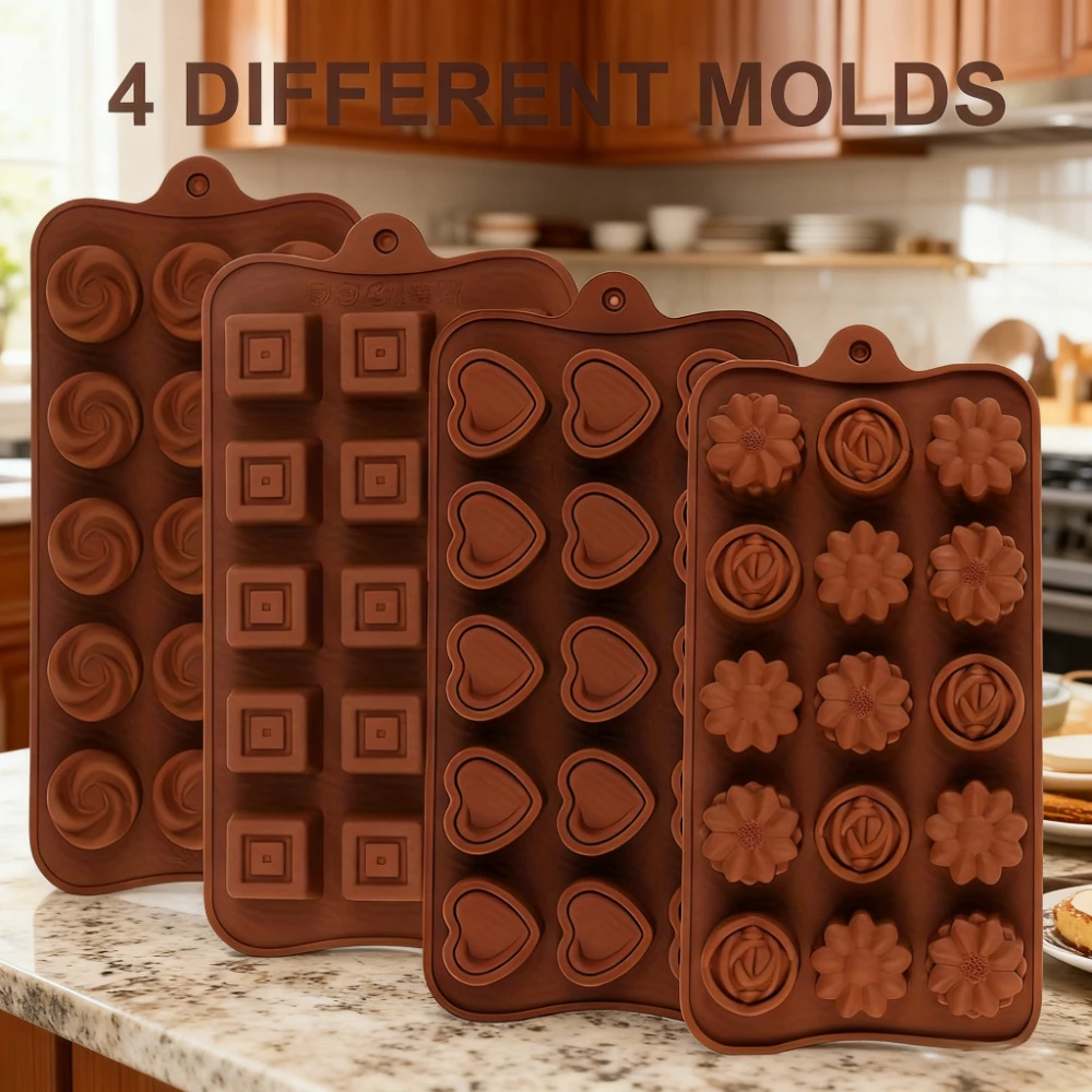 1/4 قطعة قوالب زهرة الشوكولاته قابلة لإعادة الاستخدام سيليكون كعكة الشوكولاته الحلوى فندان قالب دائم قالب الأزهار الوردية لزبدة بيكر #1