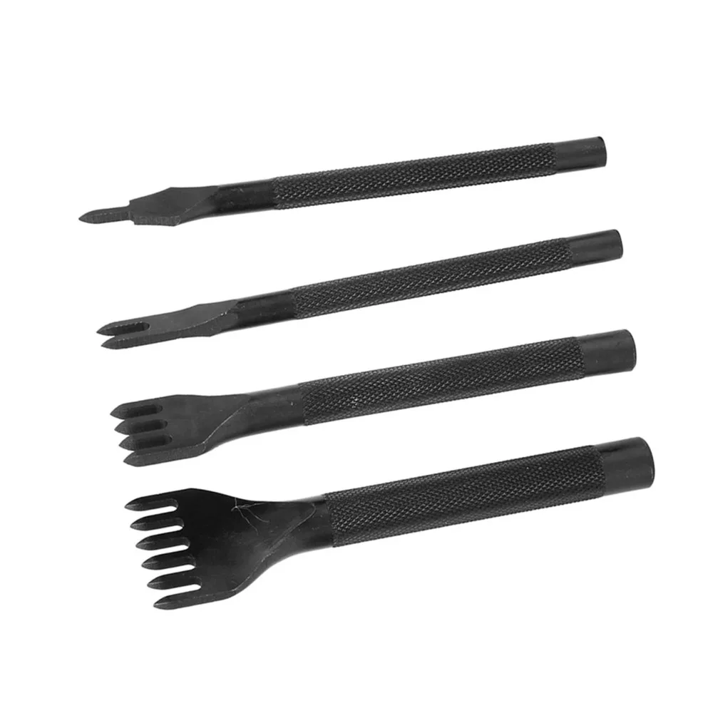 4pcs Steel Leather Craft Chisel 3mm 4mm 5mm 1/2/4/6 Prong Diamond Chisel Set Leather Stitching Punch For Key Holders Belts