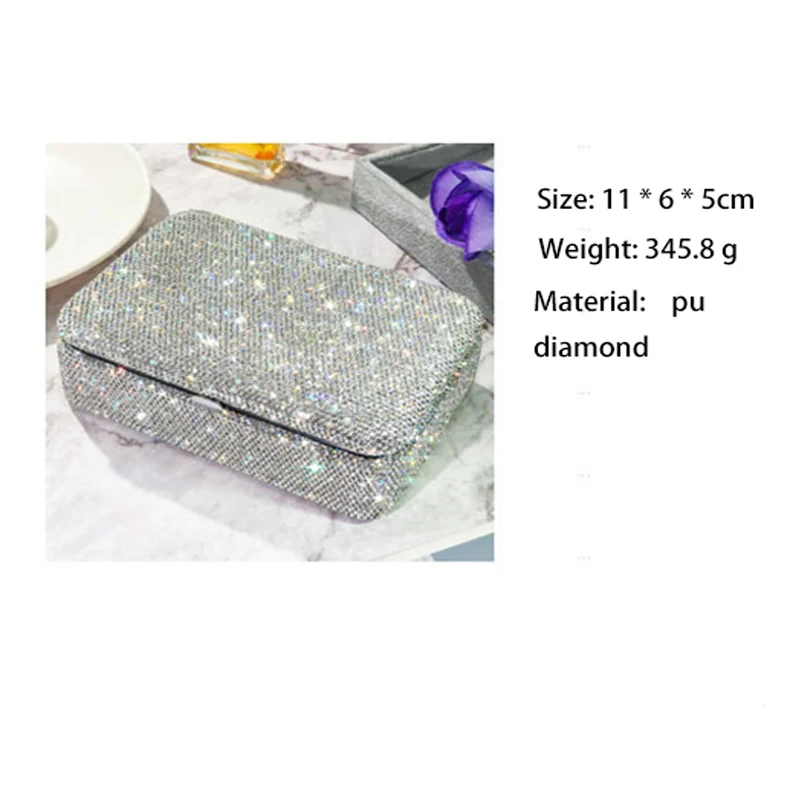 Luxury Sparkling Rhinestone Jewelry Box Portable Travel Necklace Organize Tools Jewelry Display Stand Earrings Accessory Gift