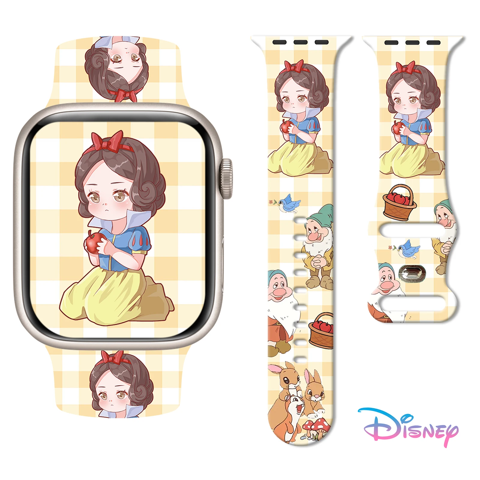 

Disney Cute Snow White Pattern Print Strap Band for Apple Watch Series 11/10/9/8/7/SE, Soft Silicone Band 46mm 45mm 44mm 42mm