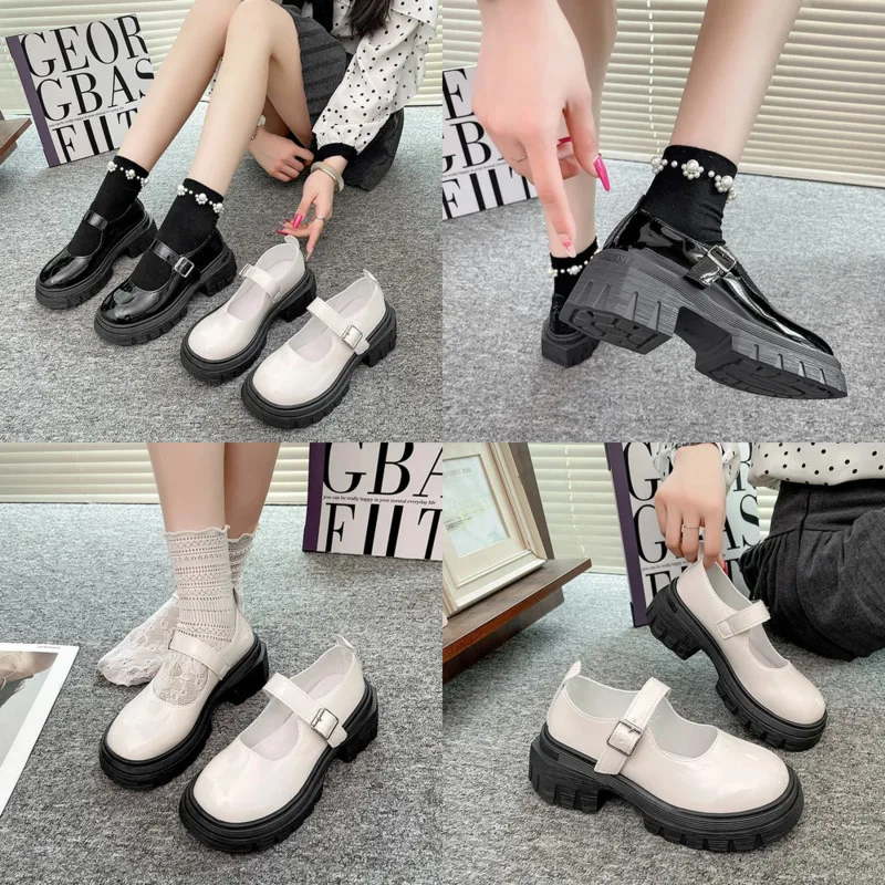 JK Shoes Y2K Mary Jane Brown Sweet Japanese School Style Thick Sole Leather Shoes Retro British Girl Platform Loafers Gift New