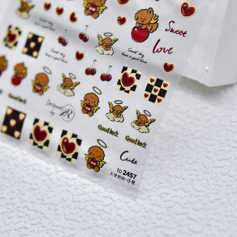 [Meow.Sensei] Relief nail Stickers Love Enchanting Cooperation Cute Sticker Angel Puppy Ornament