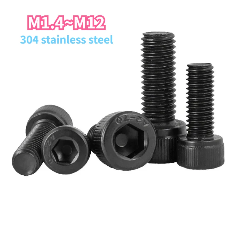 M1.4 M2 M3 M4 M5~M12 Hex allen Socket Cap Head Screw Black 304 stainless steel Metric Screws Furniture Bolts Furniture ship car