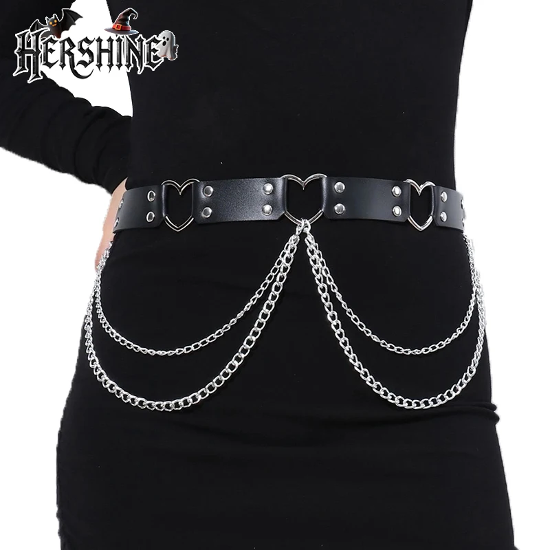 HERSHINE 1-piece women's hollow heart-shaped chain belt, Y2K Gothic Punk Harajuku Rock Hip Hop accessory，spring，summer