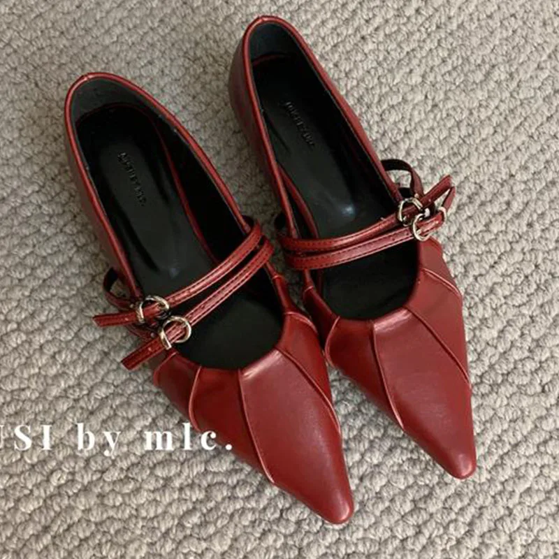 

Brand Pleated Single Shoes Women Flats Ballet Fashion Pointed Toe Slip On Flat Loafers Soft Ballerinas Red Black Shoes Moccasins