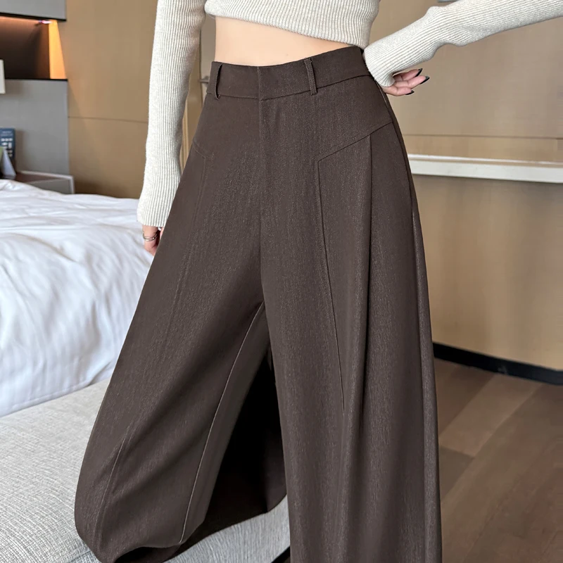 Y2K Navy Blue Imitation Denim Pants Women Autumn High Waisted Lazy Drooping Casual Straight Leg Floor Length Wide Leg