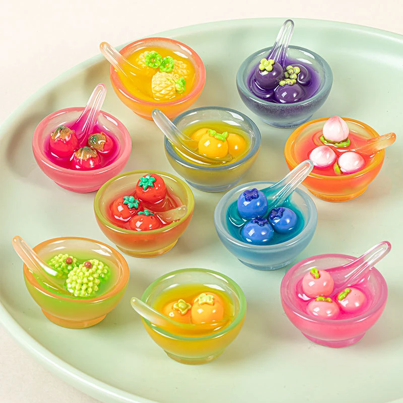 Luminous Three-dimensional Fruit Rice Dumpling Bowl Resin Accessories Cream Gel Diy Pendant Hairpin Micro Landscape