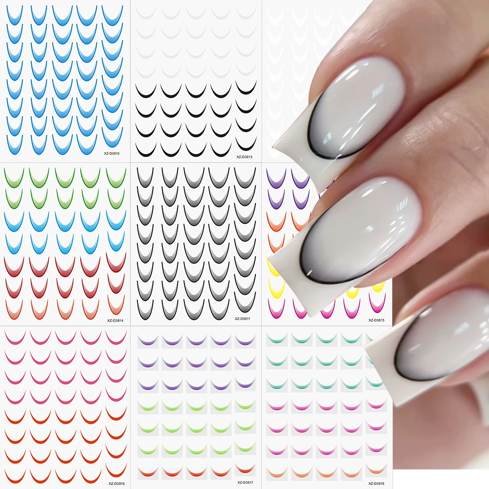 9pcs Gradient French Nail Art Stickers Ink Blooming Wave Line Self-Adhesive Sliders Colorful Stripe Ombre Design Nail Art Decals