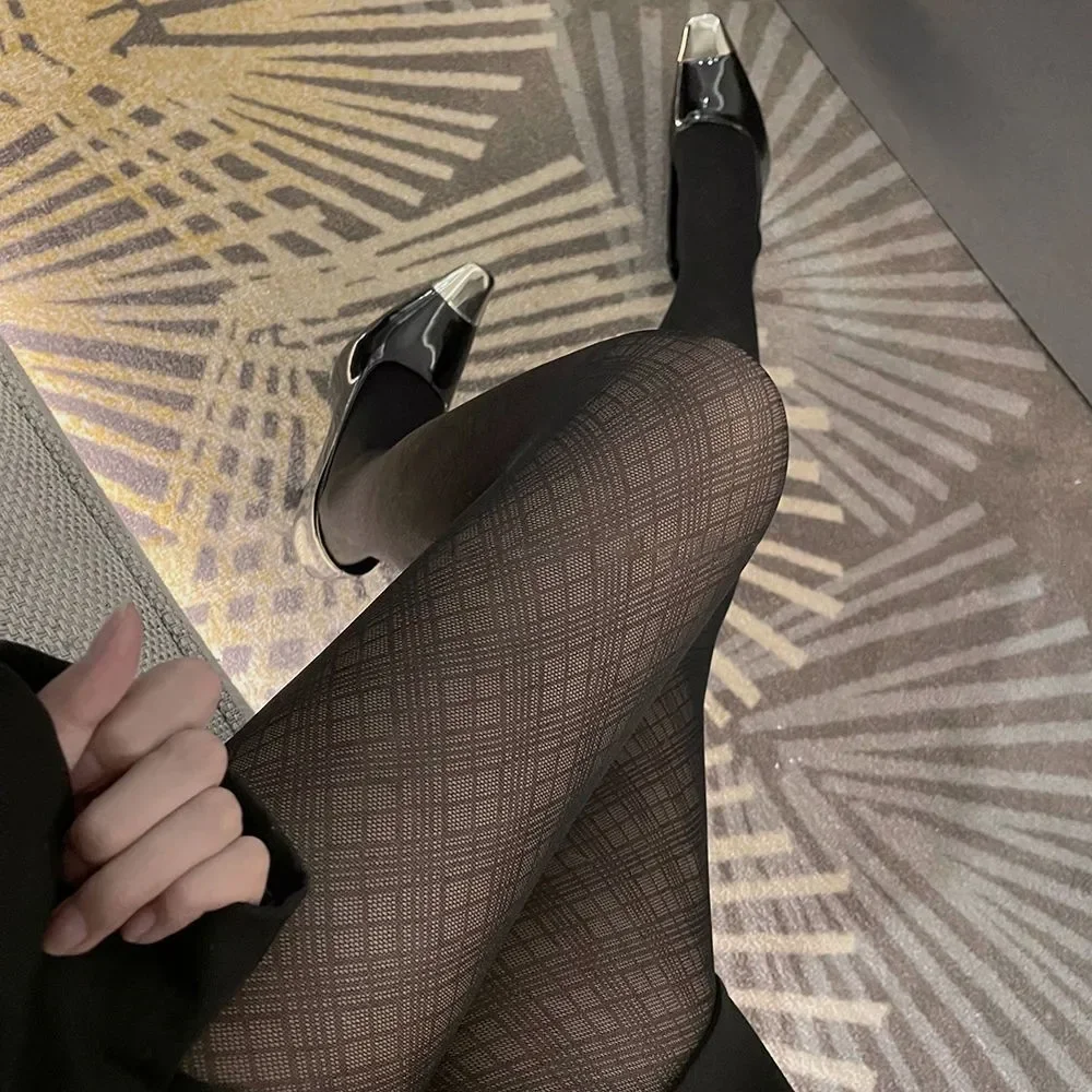 JK Lolita Mädchenstrumpfhose, Damenstrumpfhose, ultradünne Nylon-Oberschenkelstrümpfe, Strumpfhose im Y2k-Japan-Stil, schwarze karierte Strumpfhose für Damen