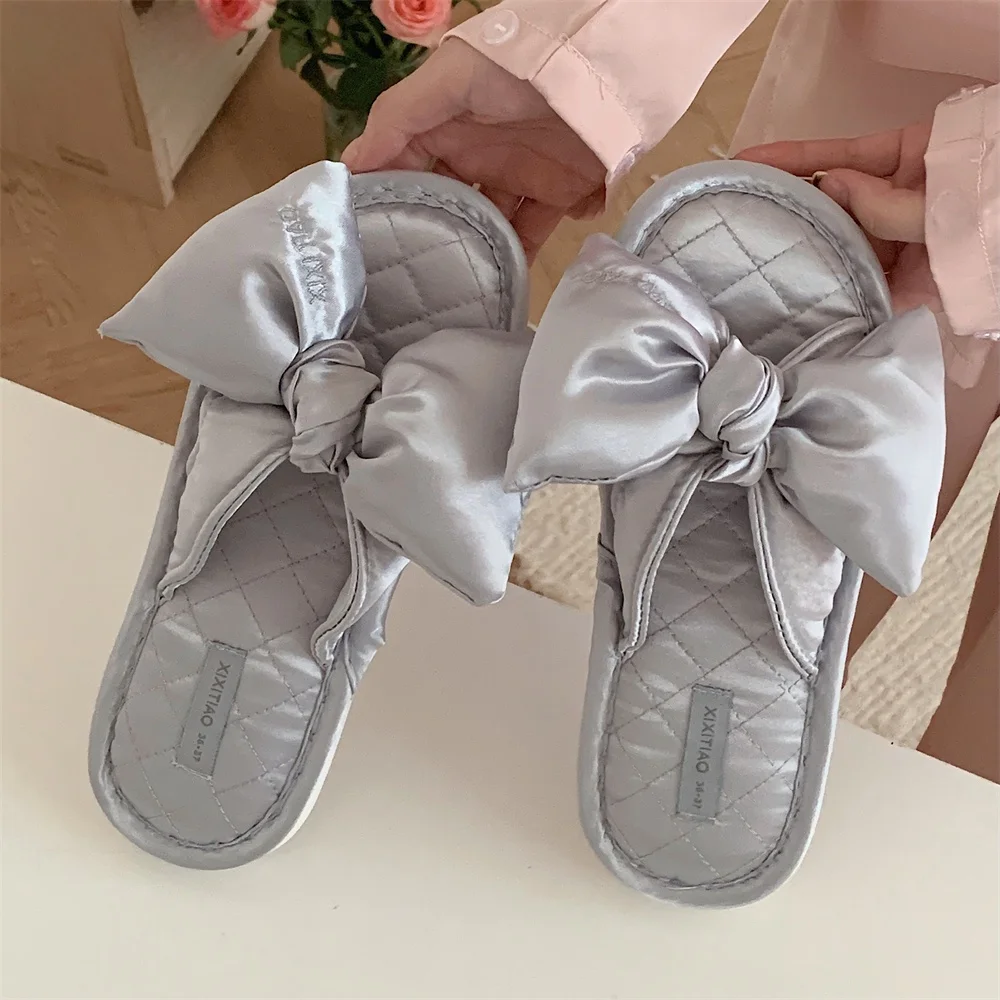 

Ele Ladies Home Slippers Cotton Linen Silk Surface Knot Breathable Women's Slippers Sweet Sle PVC Bot House oes