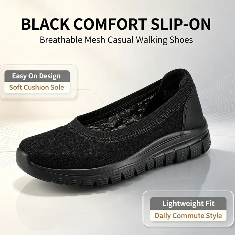 Skechers Ladies Lightweight Non Slip Casual Flats Shock Absorbing Comfort Daily Work Walking Sneakers 100961-BBK