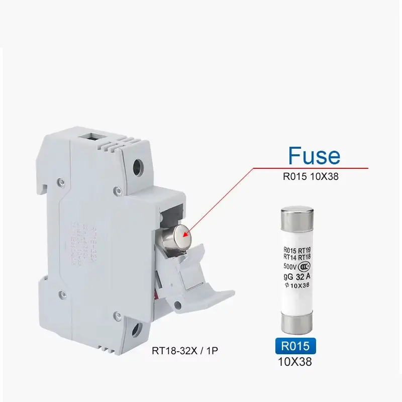 Base de fusível de trilho DIN RT18-32 1P 2P 3P 4P 500-690V Protetor de curto-circuito 1-32A 10X38 Fusível RO15 com luz indicadora