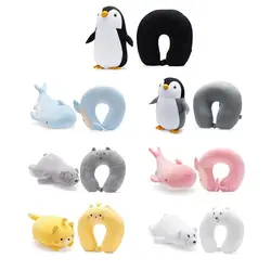 Healthcare Soft Cervical Multifunctional Cartoon U Shaped Travel Pillow Fluffy Pillows Protection Neck Penguin Whale