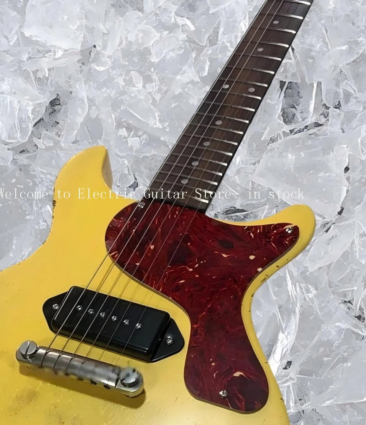 Custom Yellow Cream Junior Electric Guitar Black P90Pickups Dog Ear Red Turtle Shell Pickguard Wrap Around Tailpiece #ASP6