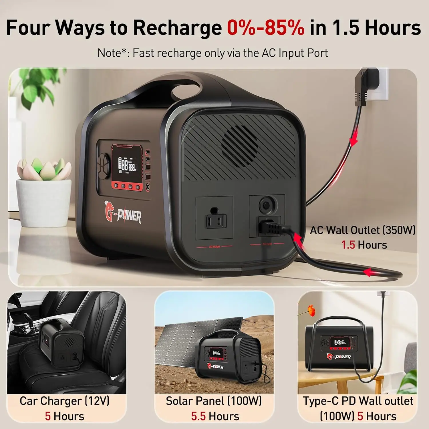 Portable Power Station, 556.8Wh Solar Generator w/ LifePO4 Battery, 1.5H Fast Charging, 1000W AC Outlets, PD 100W Type-C