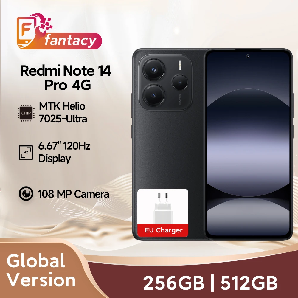 Global Version Xiaomi Redmi Note 14 Pro 4G Smartphone 256GB 512GB MediaTek Helio G100-Ultra 200MP AI Camera 45W Turbo Charging