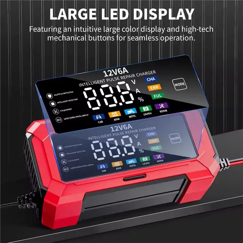 B92B-For Smart Pulse 12V 6A Repair LCD Display For Lead-Acid& Li- Battery, Overcharge/Reverse/Over-Temp Protected EU