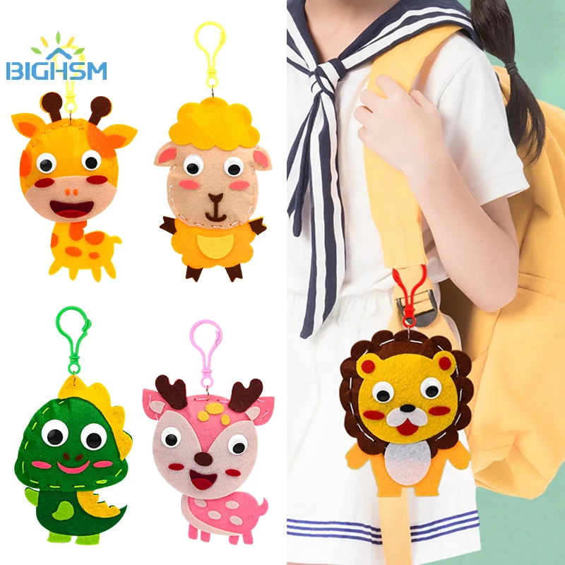 Cartoon Animal Keychain Montessori Arts Crafts Handmade Kits Creativity Early Educational DIY Sewing Toys Girls Gift