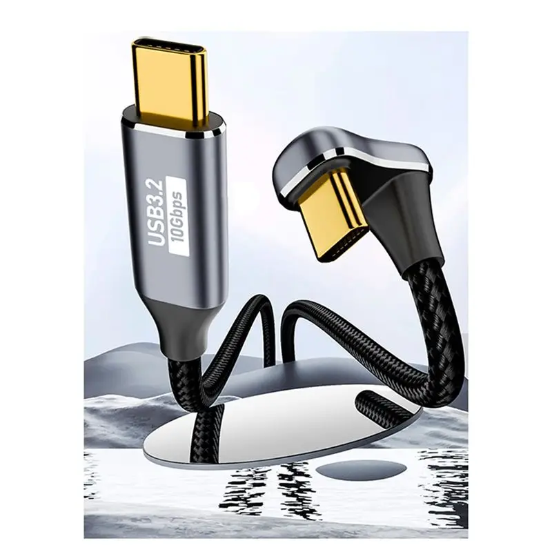 ABIJ-PD 100W USB C To Type C Elbow OTG Data Cord Cable USB 3.2 Gen 2 10Gbps Data Sync 5A Power Delivery 4K60hz