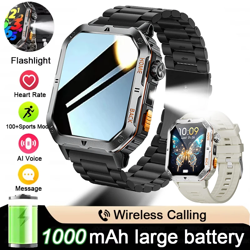 

2025New GPS SmartWatch Durable 1000Mah Battery Compass Waterproof Tactics Sport Flashlight BT call SmartWatch For Men For xioami