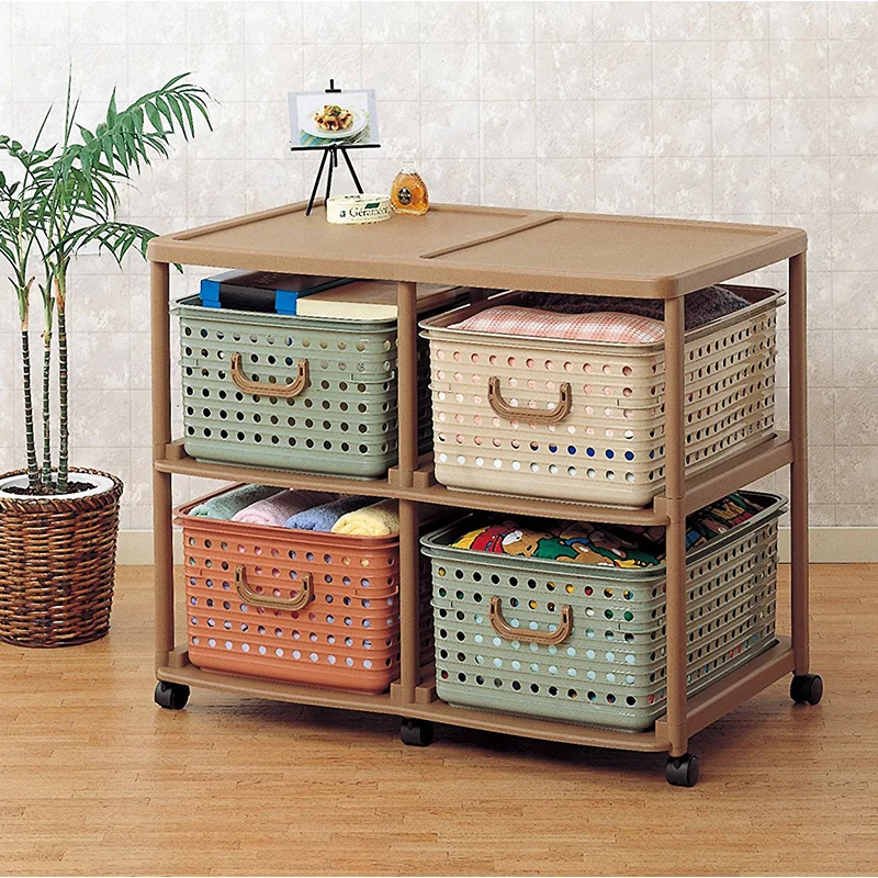 Children's double-layer three-layer storage rack, locker with wheel