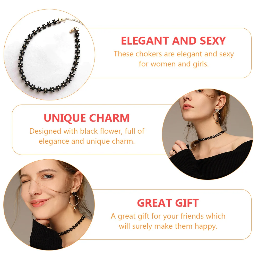 

2pcs Flower Choker Necklaces Alloy Sexy Neck Belt For Women Chain Goth Collar Chic Jewelry Daily Wear Party Decoration Gift