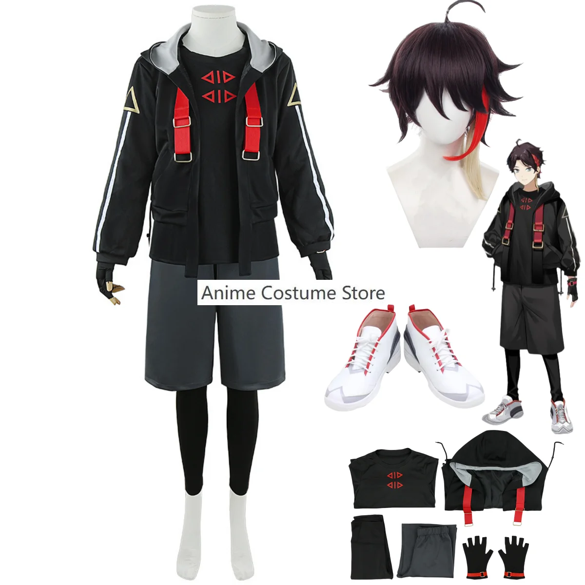 

Anime Virtual Youtuber Saegusa Akina Cosplay Costume Nijisanji Sportswear Full Set Hoodie Wig Shoes Man Woman Daily Party Suit