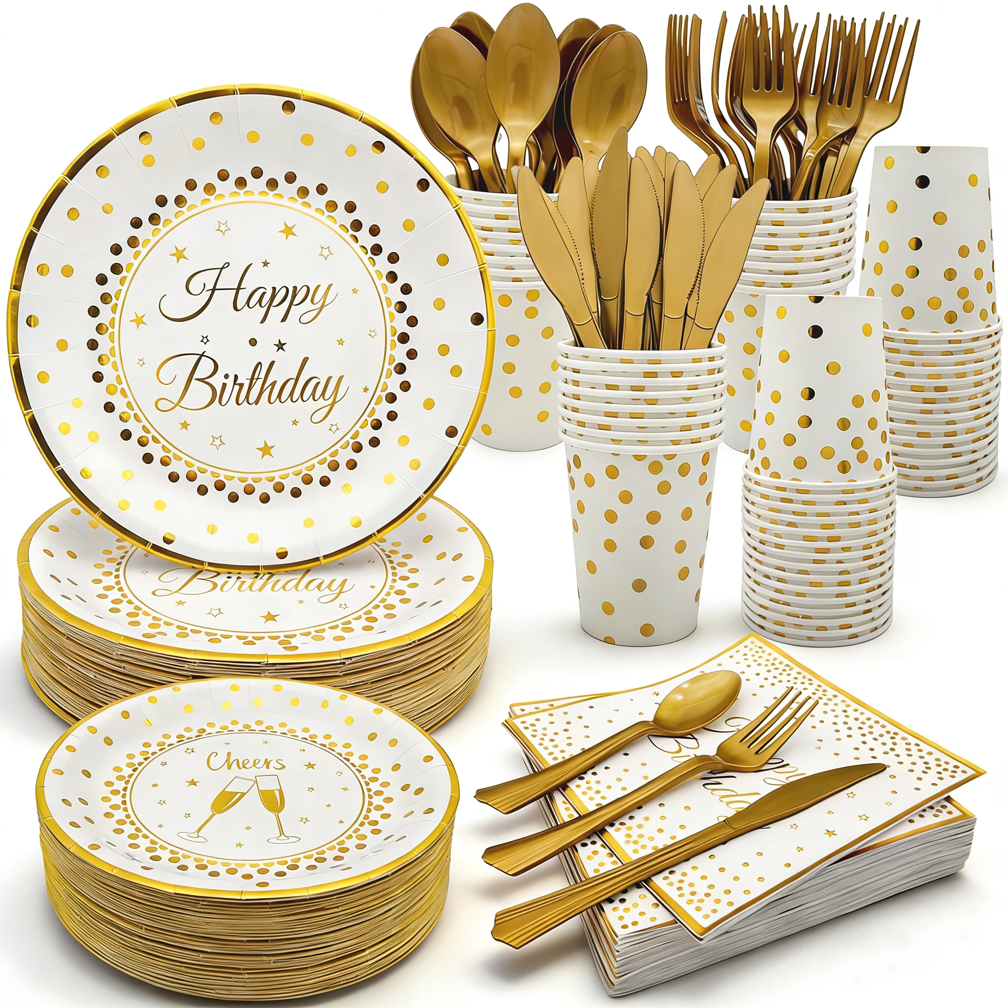 

White Gold-Stamped Dinner Plate Party Dessert Table Cake Plate Adult Gift Birthday Party Decoration Dining Set Festive Supplies