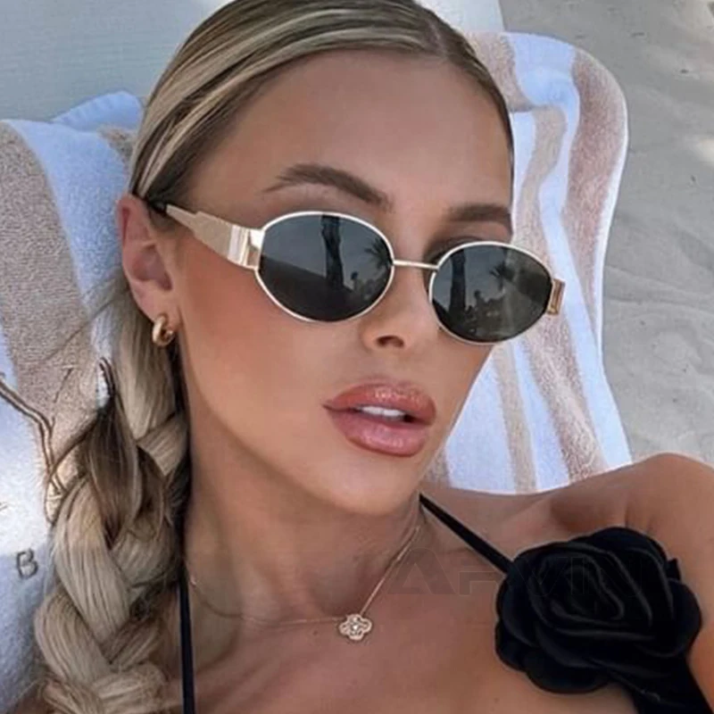 Modne owalne okulary przeciwsłoneczne damskie Trend w stylu retro Outdoor metalowe okulary przeciwsłoneczne wysokiej jakości klasyczne męskie okulary luksusowej marki gogle UV400