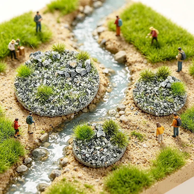 1/87 Sand Table Model Pebble Ground With Grass Cluster Model Miniature Simulated Soldier War Landscaping Mountaion Diy Materials
