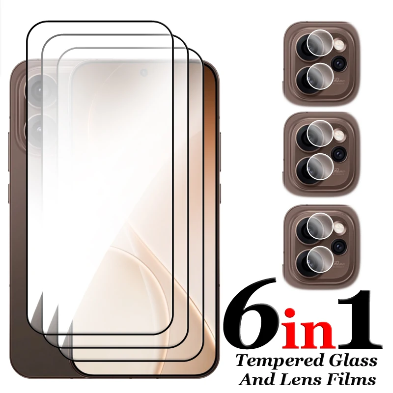 6in1 For OPPO Reno15 Pro Glass For Reno14 Reno 15 Pro Tempered Glass 2.5D Full Cover Glue Screen Protector For Reno15 Lens Film