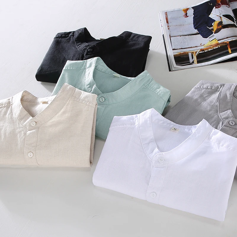 

Loose Fit Linen&Cotton Blends Shirts For Men Half Sleeve Classic Summer New Quality Skin-Friendly Solid Casual Camisas De Hombre
