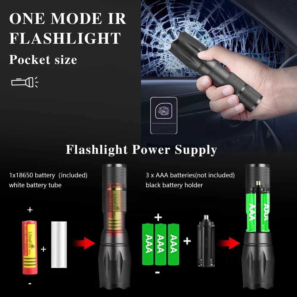 ANEKIM IR Flashlight 850nm IR Illuminator Flashlight  Zoom Infrared Night Vision Light,Hunting Infrared Light for Night Vision