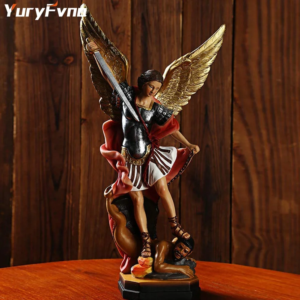 YuryFvna Saint Michael Archangel Slaying Demon Statue Sculpture Figurine Resin Ornament Home Office Desk Bedroom Decoration Gift