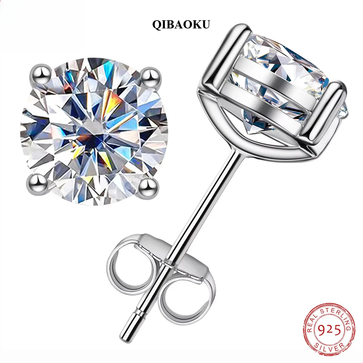 QIBAOKU 2ct D Color Moissanite Sterling Silver Stud Earrings for Women Cert S925 GRA Certificate Custom Earrings 2026