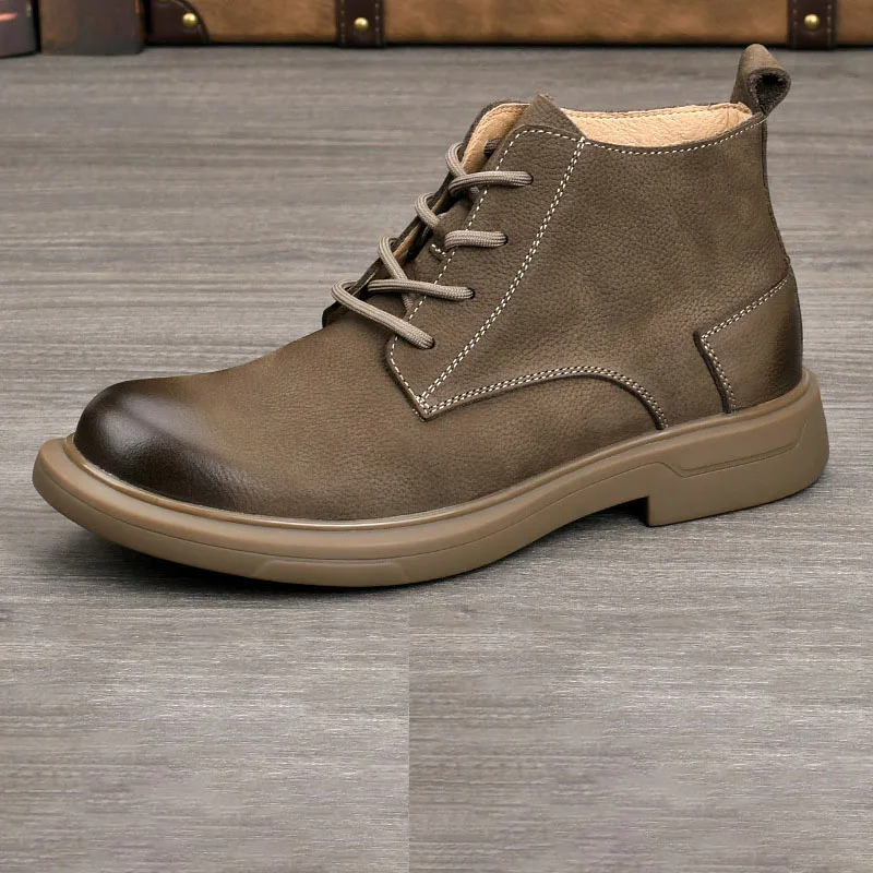 LIHUAMAO Botas de trabajo de cuero de vaca de grado A, botas de motocicleta, botas occidentales, zapatos informales para hombre, calzado para exteriores, botas de senderismo