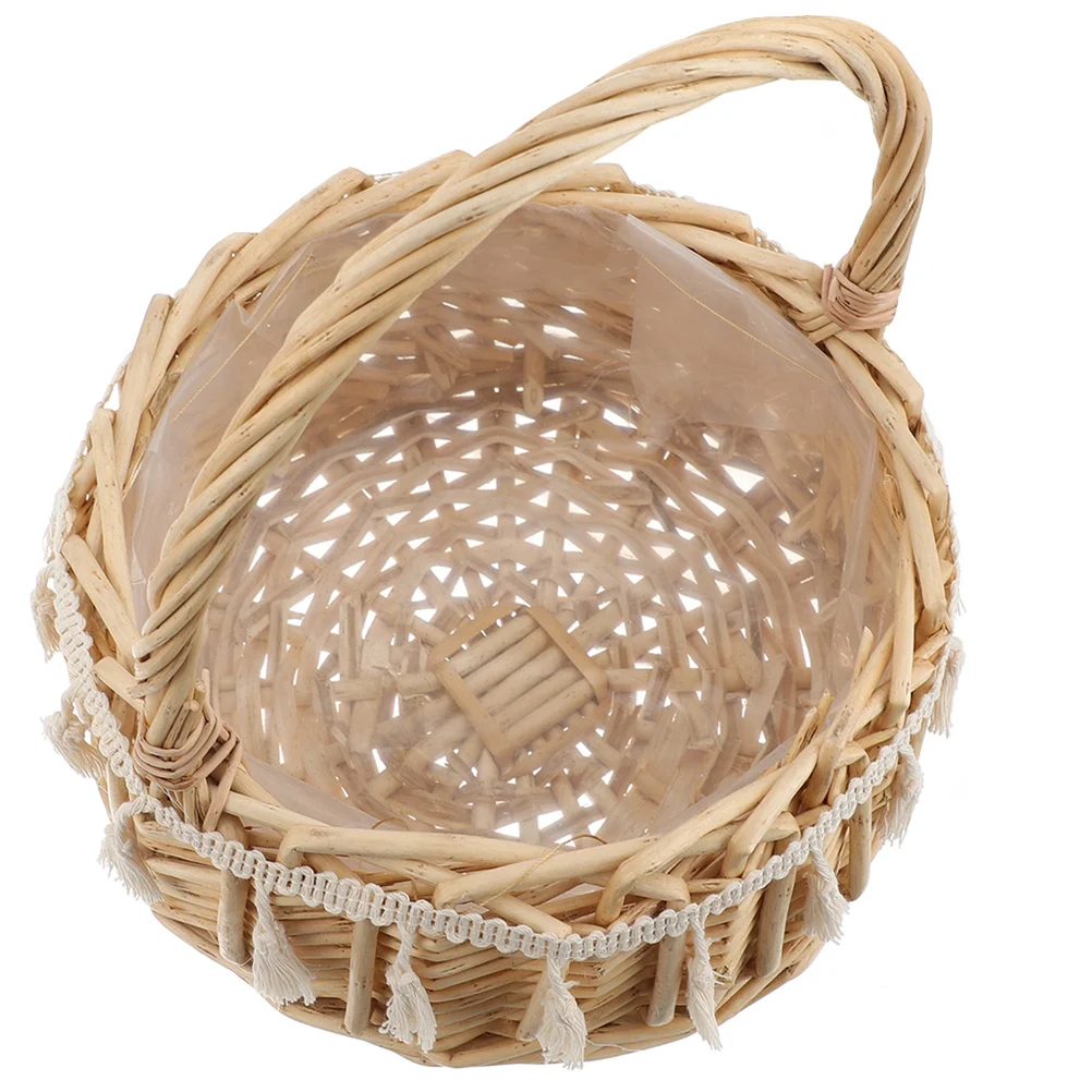 

Woven Rattan Basket Flower Petals Rustic Wedding Party Storage Dark Round Handle Woven Flower Basket Easter Baskets