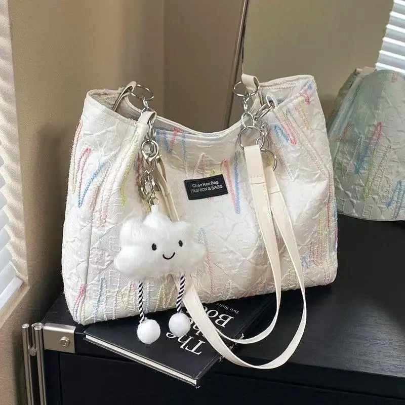 

Simple Black White Canvas Bags Classic Large Capacity Tote Shoulder Bags For Women Fashionable Versatile femme Underarm Handbag