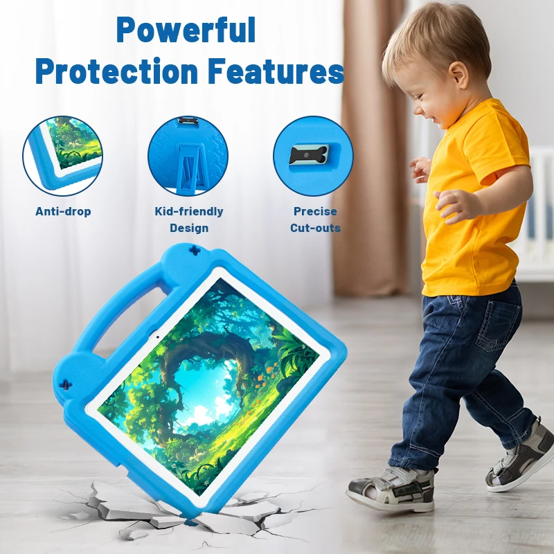 10.1 Inch IPS Display Kids Tablet Android 15 8GB RAM 64GB ROM WiFi 6 Global Version Google Play Shockproof Cover For Daily Use