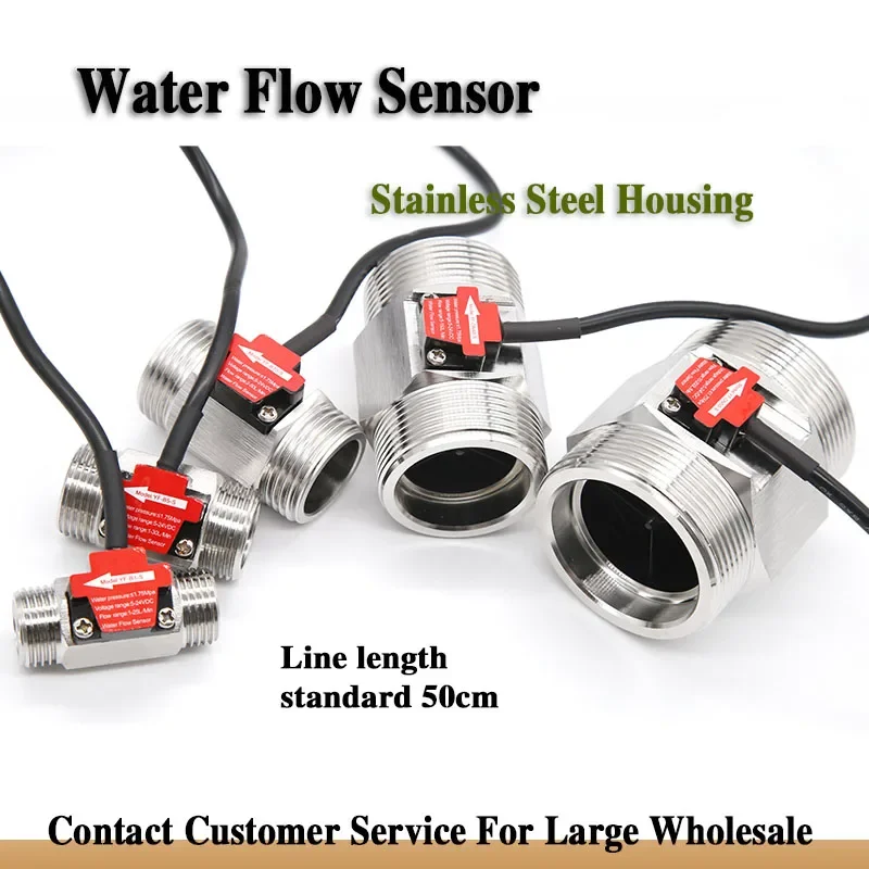 S304 Water Flow Sensor 4/6 Minutes 1/1.5/2 Inches High-Precision Rate Detection Stainless Steel Housing