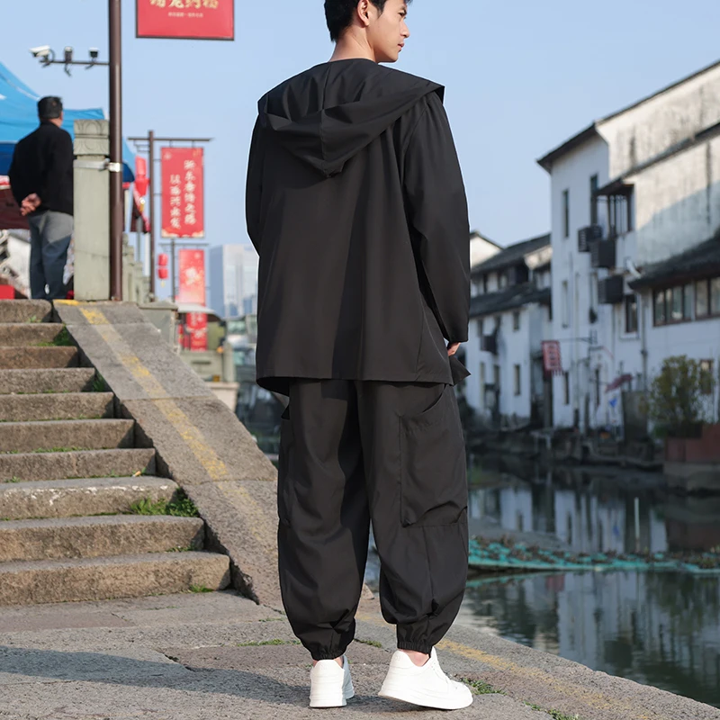 Eis Fetzen zweiteilig Set Japan Stil Hemd Herrenmode weites Bein Hosen dünne Langarm Strickjacke Männer lässig Yukata Hose Männer